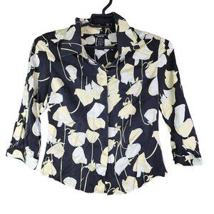 Women's Doncaster Collection Floral Silk Blouse 3/4 Sleeve Button-Up Size L